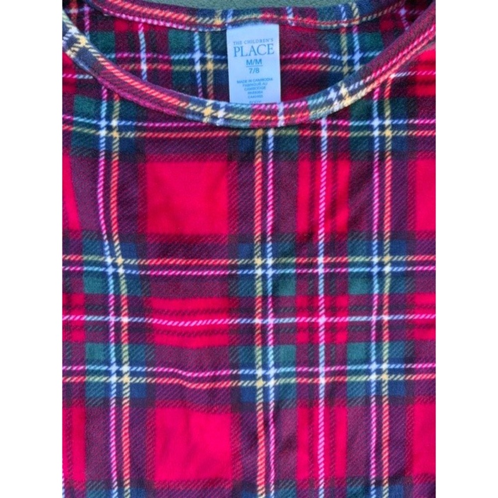 The Childrens Place Girls Red Plaid Fleece Nightgown Ruffle Hem Size 7/8 M - Picture 2 of 3
